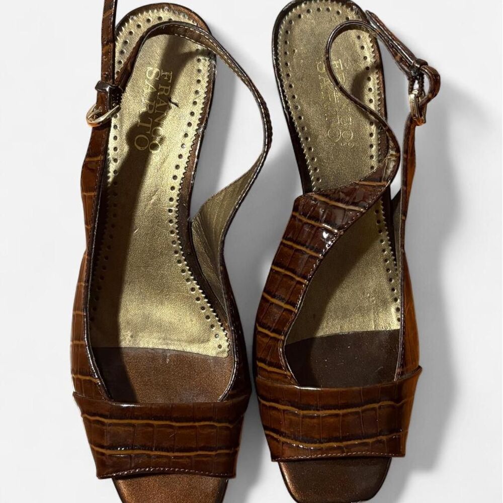 vintage Franco Sarto slingback dark brown crocodile embossed leather size 9